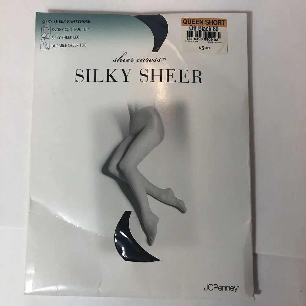 JCPenney Sheer Caress Silky Sheer Pantyhose Off Black Queen Short Control Top D3